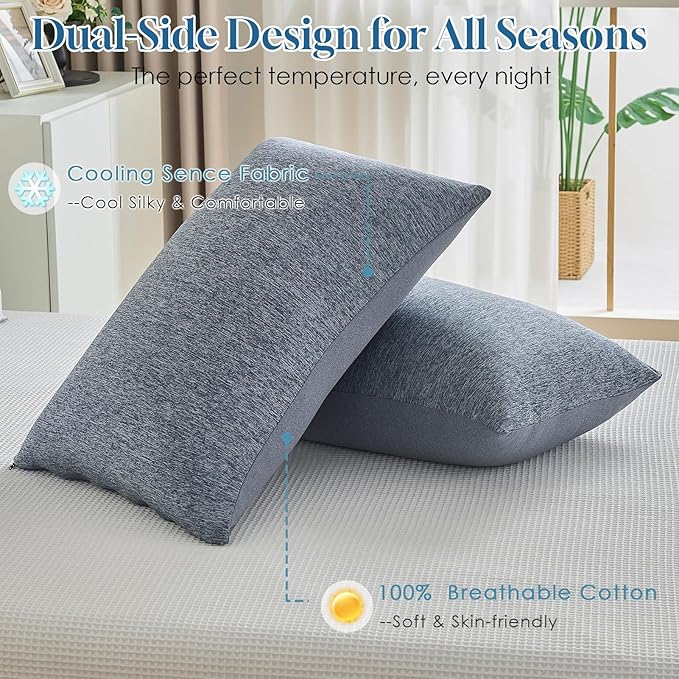 CHOSHOME Cooling Pillow Cases Zipper Pillow Covers Q-Max > 0.45 Zippered Pillowcases for Hot Sleepers, Soft, Breathable, Skin-Friendly, 2 Pack (Standard, 20"x26", Navy Blue)