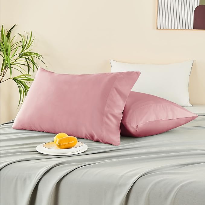BEDELITE King Size Pillow Cases Set of 2, Rayon Derived from Bamboo, Cooling Pillow Cases for Hot Sleepers & Night Sweats, Breathable and Silky Soft Envelope Pillowcases(Rose Pink, 20"x36")
