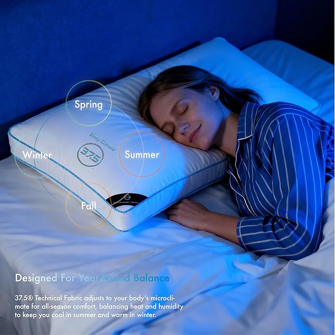 Sleep Climate 37.5® Temperature Regulating Hotel Bed Pillows Queen Size Set of 1, 300 Thread Count Down Alternative Pillow with 2” Gusset, Machine Washable for Side or Back Sleeper Pillows, 17"x 25"