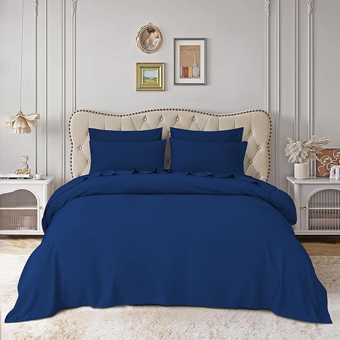 Mocassi Luxury Split King 5-Piece Sheet Set - 1800 Premium Hotel Quality - Easy-Fit, Wrinkle, Fade Resistant Bed Sheets and Pillowcases - All Around Elastic Fitted Sheet, Deep Pocket, Navy