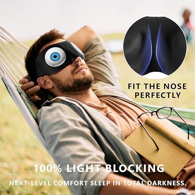 Sleep Eye Mask for Men Women Kids Funny 3D Sleeping Mask Adjustable Strap 2 Pack Eye Shade Cover for Travel, Black(Assorted D)