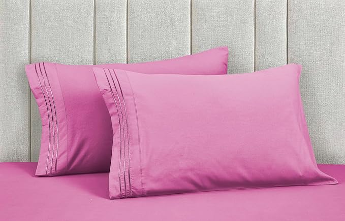 Mocassi Luxury Split King 5-Piece Sheet Set - 1800 Premium Hotel Quality - Easy-Fit, Wrinkle, Fade Resistant Bed Sheets and Pillowcases - All Around Elastic Fitted Sheet, Deep Pocket, Light Pink