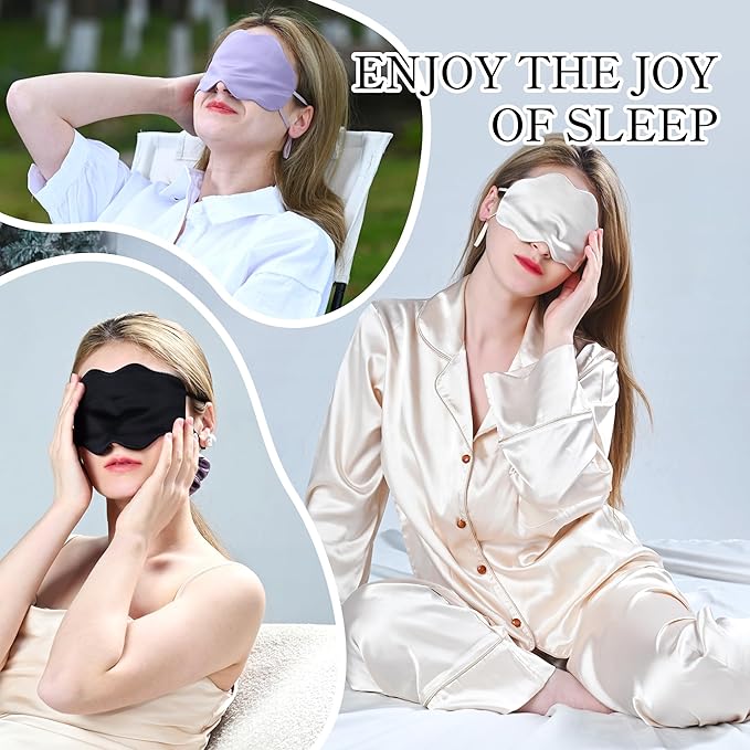 100% Pure Mulberry Silk Sleep Mask, 19 Momme Cloud Shape Blackout Eye Mask for Women/Toddlers, Adjustable Cooling Silk Eye Mask for Sleeping, Gifts for Her/Kids, Lavender