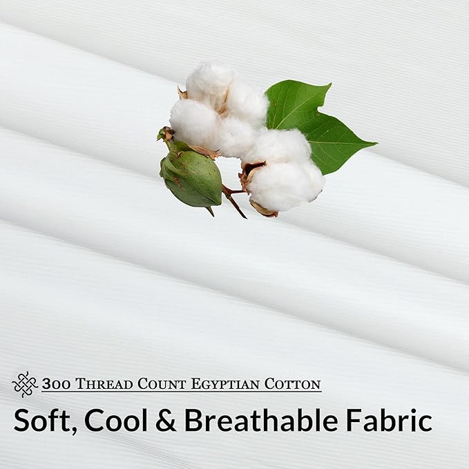 ROYALE LINENS 300 Thread Count 100% Long Staple Combed Cotton Stripe Sheet Set - 4 Piece Full Bed Sheets - 1 Fitted, 1 Flat, 2 Pillow Cases -Soft Cool & Crisp Sheet Set (Full, Narrow Stripe White)