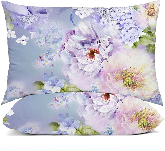 YIYEA Standard Pillow Cases Set of 2, Ultra Soft Double Brushed Microfiber Pillowcases Standard, Floral Bed Pillow Covers, Fade Resistant, Easy Slip-On (20"x26")