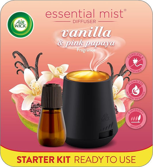 Air Wick Essential Mist Starter Kit (Diffuser + Refill) Vanilla & Pink Papaya Essential Oils Diffuser, Air Freshener Starter Kit