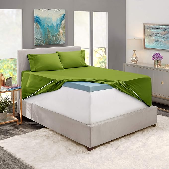 Nestl King Size Sheet Set, 4 Piece Extra Deep Pocket (18-24 inches), Microfiber, Hotel Luxury, Soft, Breathable, Wrinkle-Free, Easy to Care, Calla Green