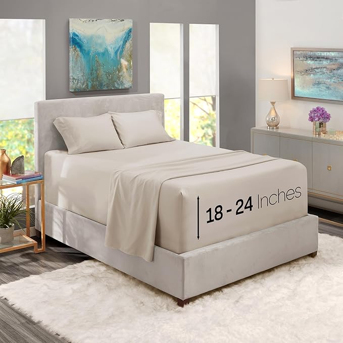 Nestl California King Size Sheet Set, 4 Piece Extra Deep Pocket (18-24 inches), Microfiber, Hotel Luxury, Soft, Breathable, Wrinkle-Free, Easy to Care, Linen
