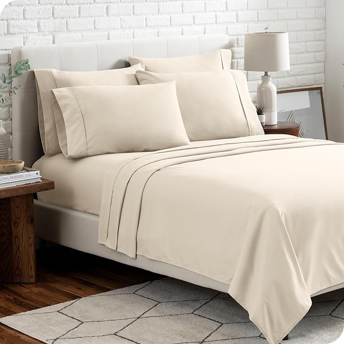 Bare Home Hotel Luxury Cal King Sheet Set, Extra Soft, 6 Piece Set, Deep Pockets, Easy Fit, Cooling & Breathable, Wrinkle, Fade, Stain Resistant, Includes 4 Pillowcases (California King, Sand)