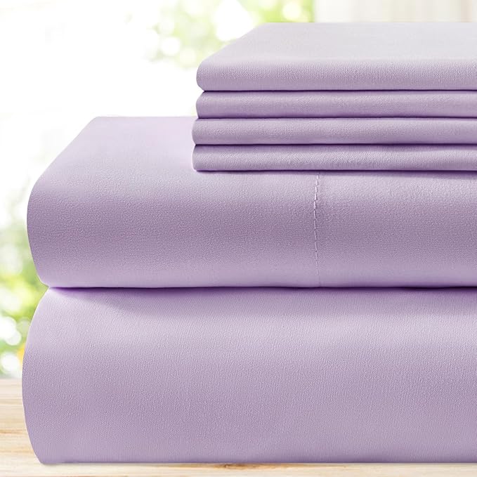BYSURE 6 Pieces Bed Sheets Set(Queen, Lavender) - Hotel Luxury Super Soft 1800 Thread Count 100% Microfiber Sheets with Deep Pockets, Wrinkle & Fade Resistant