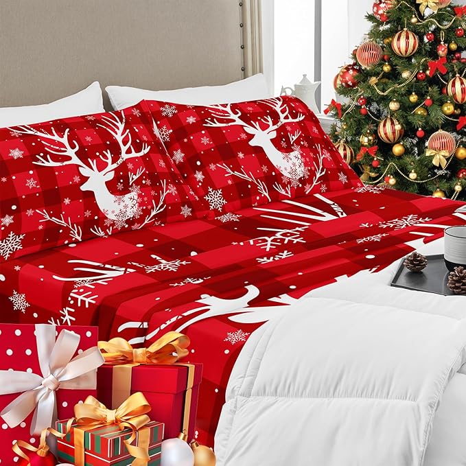 YIYEA Christmas Pillow Cases Queen Size Set of 2, Ultra Soft Double Brushed Microfiber Pillowcases Queen, Christmas Bed Pillow Covers, Fade Resistant, Easy Slip-On (20"x30")