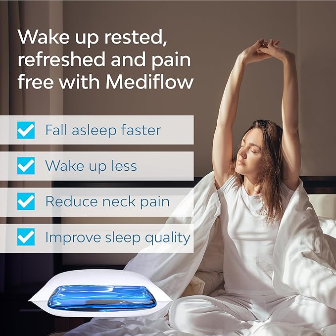 Mediflow Fiber Water Pillow - Adjustable Bed Pillow for Neck Pain Relief, Ideal for Side, Back, and Stomach Sleepers, Clinically Proven for Comfort and Support (4 Pillows)