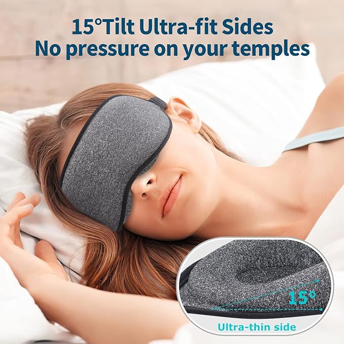 ZGGCD Sleep Mask, 100% Blackout Sleeping Mask for Side Sleeper, 3D Contoured Eye Mask for Women Men, Night Blindfold with Adjustable Strap, Soft Comfortable Eye Cover with Travel Pouch and Earplugs