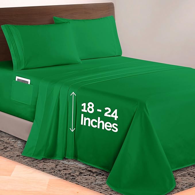 Elegant Comfort Luxurious 1500 Premium Hotel Quality Microfiber 4-Piece Sheet Set, 18-24 Inches Deep - Extra Deep Pocket Sheets - Ultra Soft 4PC Deep Pocket Sheets, Full, Emerald Green