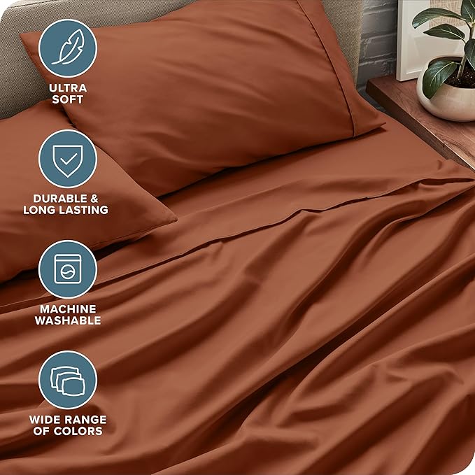 Bare Home Queen Sheet Set - 1800 Ultra-Soft Microfiber Queen Bed Sheets - Double Brushed - Deep Pockets - Easy Fit - 4 Piece Set - Bedding Sheets & Pillowcases (Queen, Terracotta)