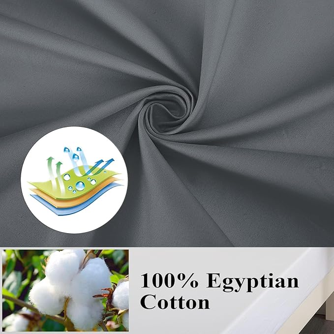 Pillow Protector Standard Size 100% Egyptian Cotton Pillow Covers, 400 Thread Count Sateen Weave Cooling Pillow Cases with Zipper Hidden, Breathable Non Noisy Easy Care, Set of 2 (Dark Grey)