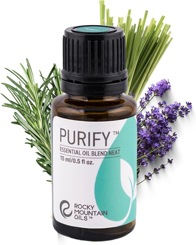 Rocky Mountain Oils Purify Essential Oil Blend 15ml - Organic, 100% Pure Blend with Lemongrass, Rosemary, Lavender, Myrtle, Citronella, and Tea Tree for Diffuser, Aromatherapy, Hotel, Spa