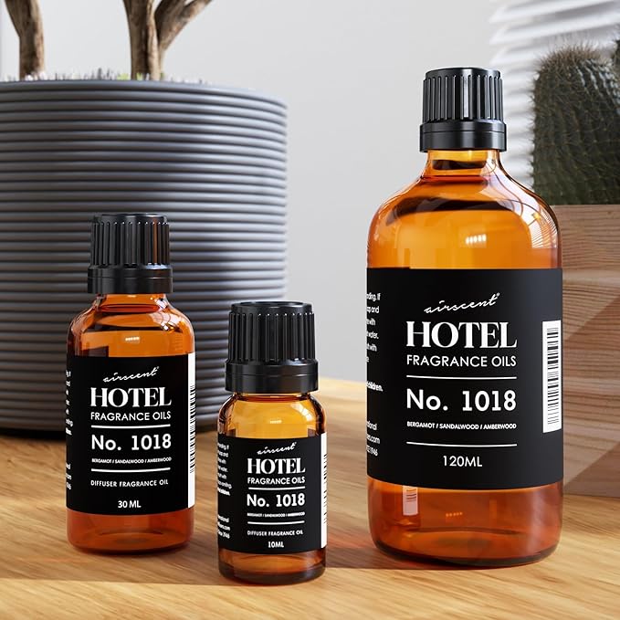 AirScent Hotel Diffuser Oil No. 1018 - Bergamot Sandalwood Amberwood - Hotel Scent Dupe - Premium Fragrance Oil for Ultrasonic and Waterless Diffusers and Crafting - 30 ml, 1 fl oz Glass Bottle