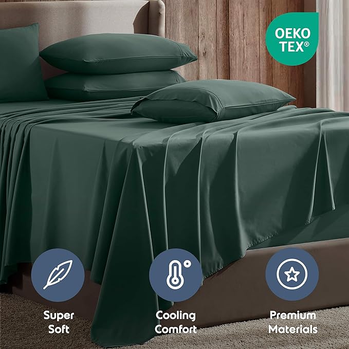 Nestl Extra Deep Full Sheet Set - 6 Piece Breathable & Cooling Sheets - Hotel Luxury Bedding Set w/18-24 Inch Deep Pockets - Easy & Secure Fit - Super Soft, Wrinkle Free & Comfy - Forest Green