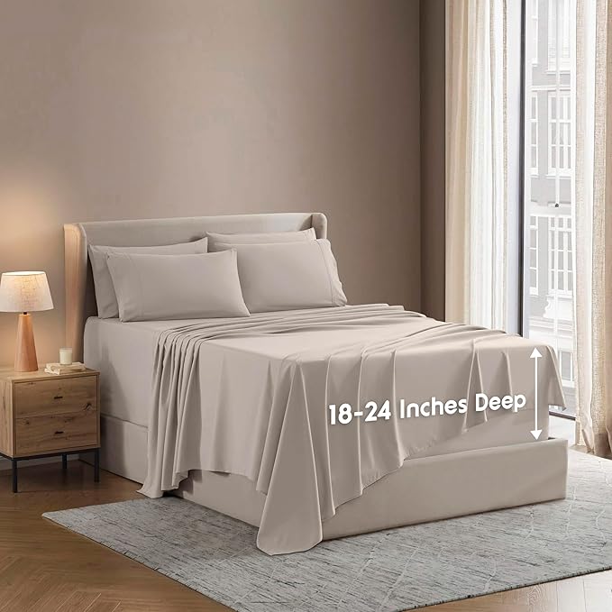 Nestl Extra Deep Full Sheet Set - 6 Piece Breathable & Cooling Sheets - Hotel Luxury Bedding Set w/18-24 Inch Deep Pockets - Easy & Secure Fit - Super Soft, Wrinkle Free & Comfy - Linen