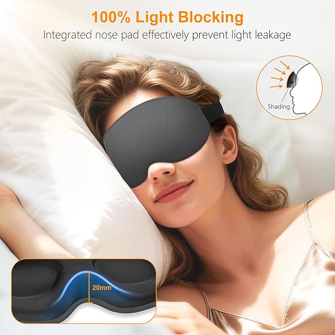 Gritin 100% Blackout Sleep Eye Mask for Side Sleeper Men Women, Zero Eye Pressure 3D Contoured Cup and Eyelash Friendly Sleeping Mask, Ergonomic-Dark Grey