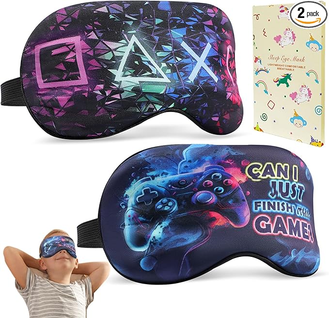 2 Pcs Sleep Mask for Kids Boys, Silk Eye Covers for Sleeping, Adjustable Strap & Light Blocking Design, Adult Children's Bedtime Blindfold for Travel and Home Use with Gift Box