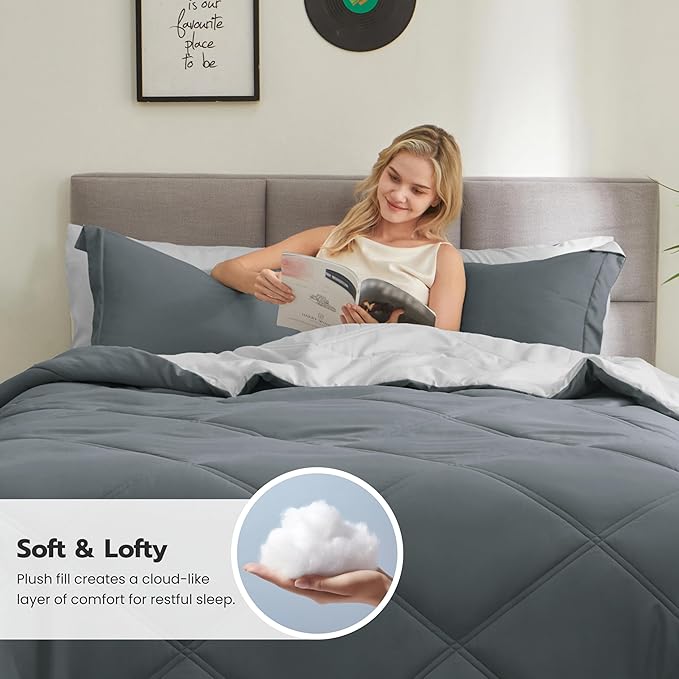 Joiedomi King Size Comforter Set with Sheets Dark Grey, 7 Pieces King Bedding Set with 1 Down Alternative Comforter, 1 Flat Sheet, 1 Fitted Sheet, 2 Pillowcases and 2 Pillow Shams, Bed in a Bag