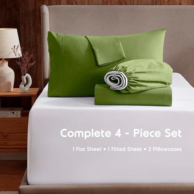 Nestl Extra Deep Twin XL Sheet Set - 4 Piece Breathable & Cooling Sheets - Hotel Luxury Bedding Set w/18-24 Inch Deep Pockets - Easy & Secure Fit - Super Soft, Wrinkle Free & Comfy - Calla Green