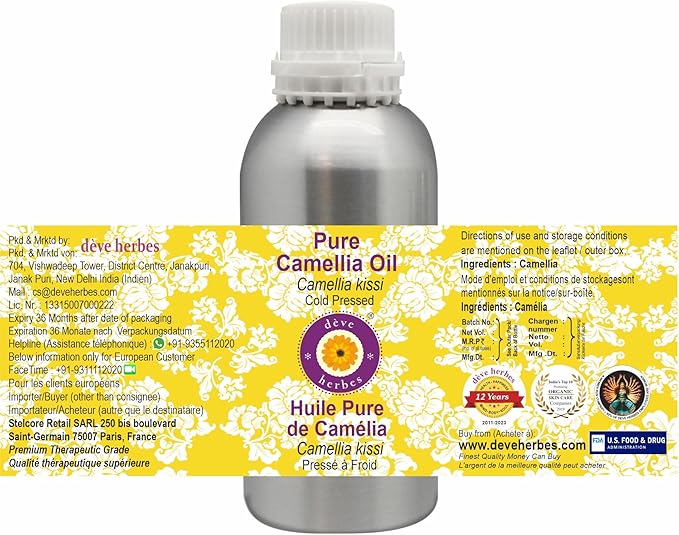 Deve Herbes Pure Camellia Oil (Camellia kissi) Cold Pressed 1250ml (42 Oz)