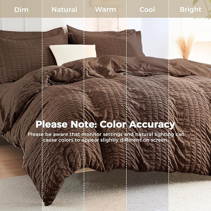 HYMOKEGE Dark Brown King Size Comforter Set Seersucker 7 Pieces, All Season Luxury Bed in a Bag for Bedroom, Bedding Set with Comforter, Sheets, Pillowcases & Shams
