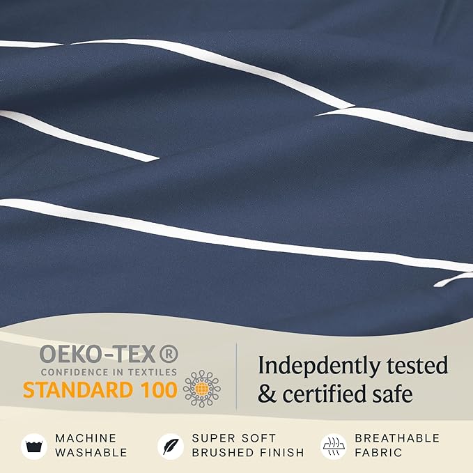 LuxClub 4 PC Full Size Sheet Set, Breathable Luxury Bed Sheets, Deep Pockets 18" Wrinkle Free Cooling Machine Washable Hotel Bedding (Striped Navy)