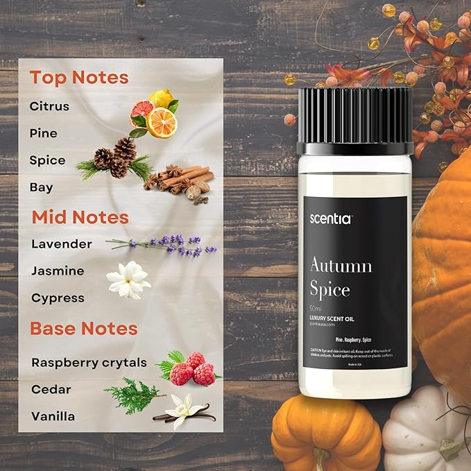 Scentia Autumn Spice Essential Oil – 50 ml Fall Blend with Pumpkin Spice Notes | Diffuser Oil for Home, Halloween & Thanksgiving Décor | Aromatherapy, Candle & Soap Making