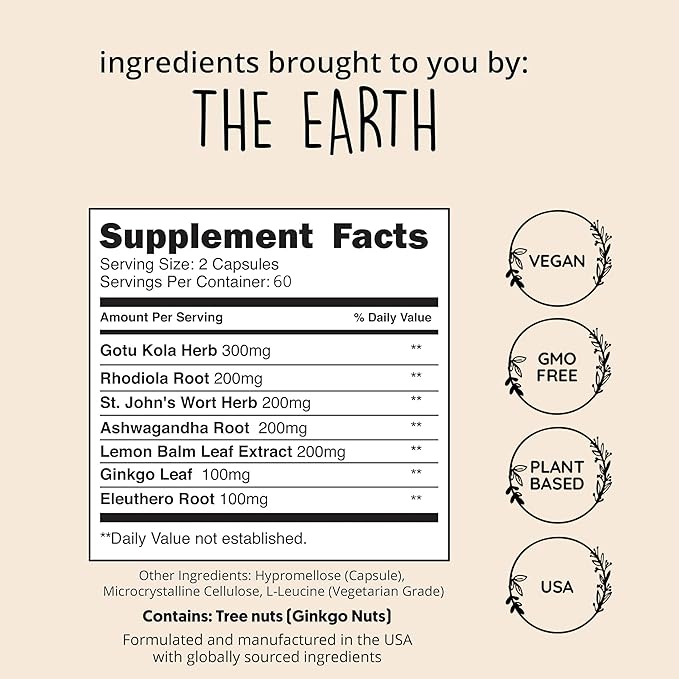 Joy-Filled Mood Support Supplement - 7 Herb Complex + St. Johns Worts (120 Ct) | Stress Relief Supplement with Rhodiola Rosea, Eleuthero | Helps Calm The Mind & Body | 100% Plant-Based Happy Pills