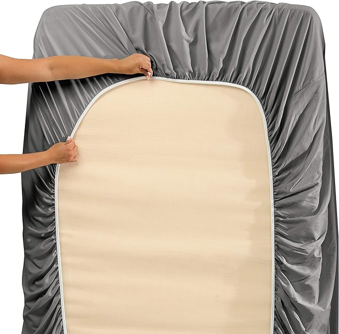 Hearth & Harbor Extra Deep Pocket Sheets - Fits Mattress 18-24 Inches Deep - Extra Deep Pocket Split King Size Sets - 7 Piece Split King Size - Grey