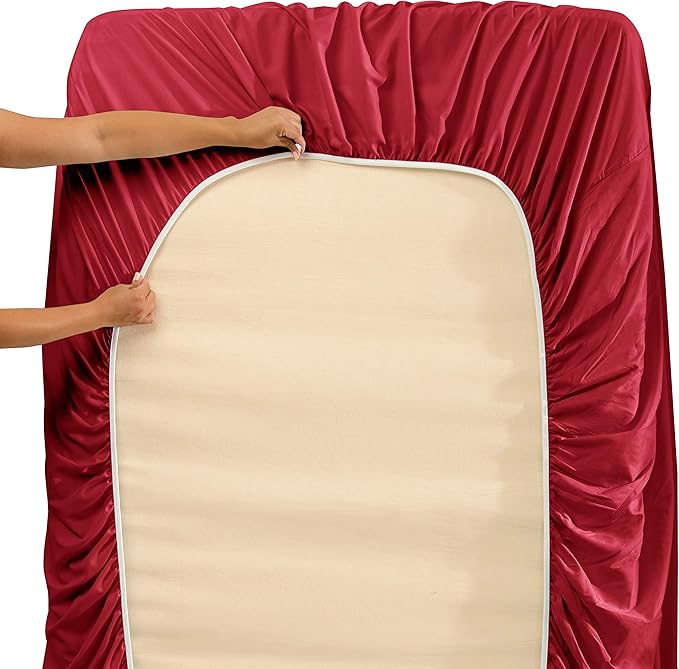 Hearth & Harbor Extra Deep Pocket Sheets - Fits Mattress 18-24 Inches Deep - Extra Deep Pocket Split King Size Sets - 7 Piece Split King Size - Burgundy