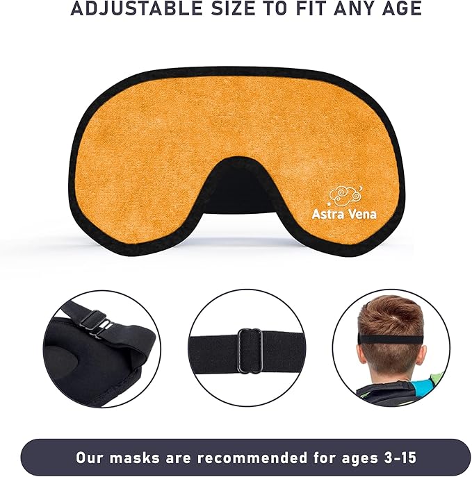 3D Sleep Mask for Kids, Light Block Sleeping Blindfold Memory Foam Contoured Eye Mask for Sleep, Adjustable Strap Eye Cover and Travel Sleep Mask for Boys Girls, Orange