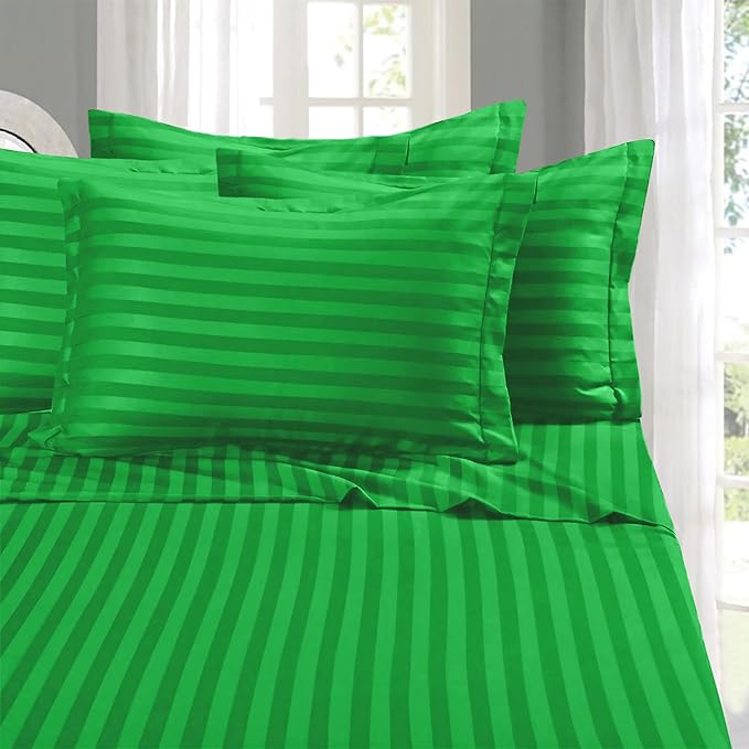 Elegant Comfort Softest and Coziest 6-Piece Sheet Set - 1500 Premium Hotel Quality Microfiber - Deep Pocket, Wrinkle Resistant 6-Piece Damask Stripe Bed Sheet Set, California King, Emerald Gren