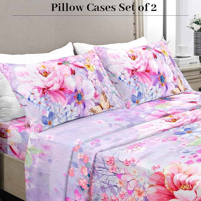 YIYEA King Size Pillow Cases Set of 2, Ultra Soft Double Brushed Microfiber Pillowcases King, Floral Bed Pillow Covers, Fade Resistant, Easy Slip-On (20"x36")