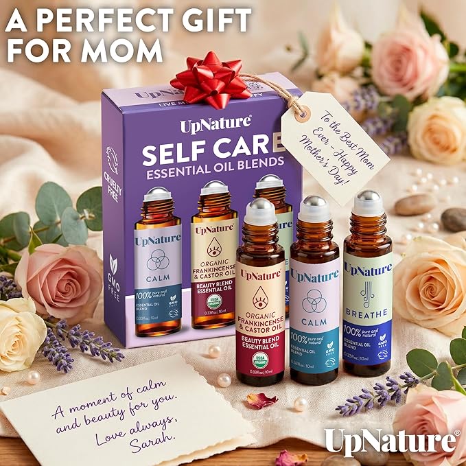 UpNature Self Care Essential Oil Roll On Set (3 Pack) – Gifts for Mom, Relief Relaxation Gifts for Women – Essential Oils Aromatherapy Rollers - Breathe, Beauty & Calm