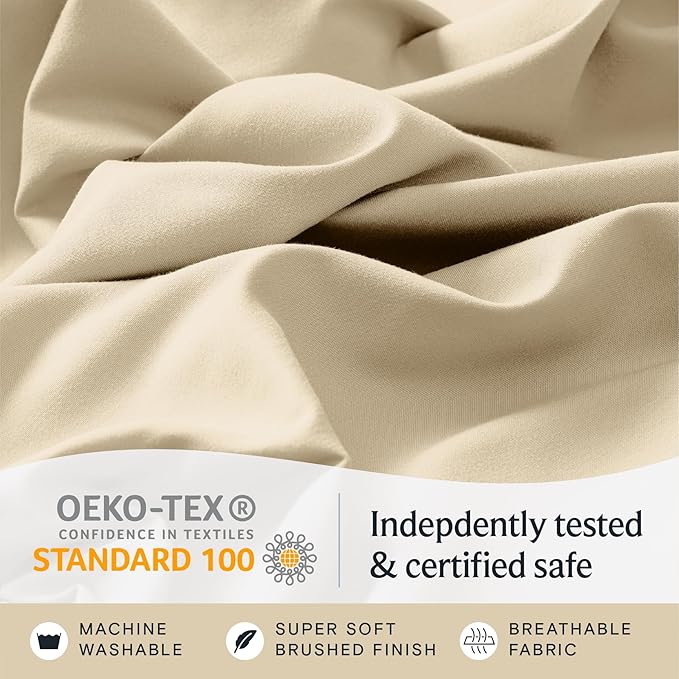 LuxClub Twin XL Sheets - Soft Kids Twin Bed Sheets for Boys and Girls, 3 PC Deep Pockets 18" Eco Friendly Wrinkle Free Kids Fitted Sheets Machine Washable Hotel Bedding Silky Soft- Cream Twin XL