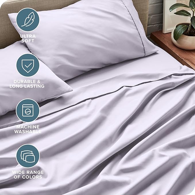 Bare Home Twin XL Sheet Set - 1800 Ultra-Soft Microfiber Twin Extra Long Bed Sheets - Double Brushed - Deep Pockets - Easy Fit - 3 Piece Set - Bedding Sheets & Pillowcases (Twin XL, Light Lavender)