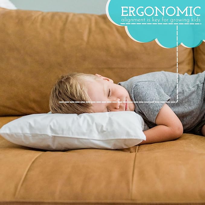 Little Sleepy Head Youth Pillow 16x22 - Soft & Hypoallergenic Bed Pillow Youth Pillows for Sleeping Age 5-10 - Snugly Designed Youth Neck Pillows for Travel, School and Bedtime - (2 Pack)