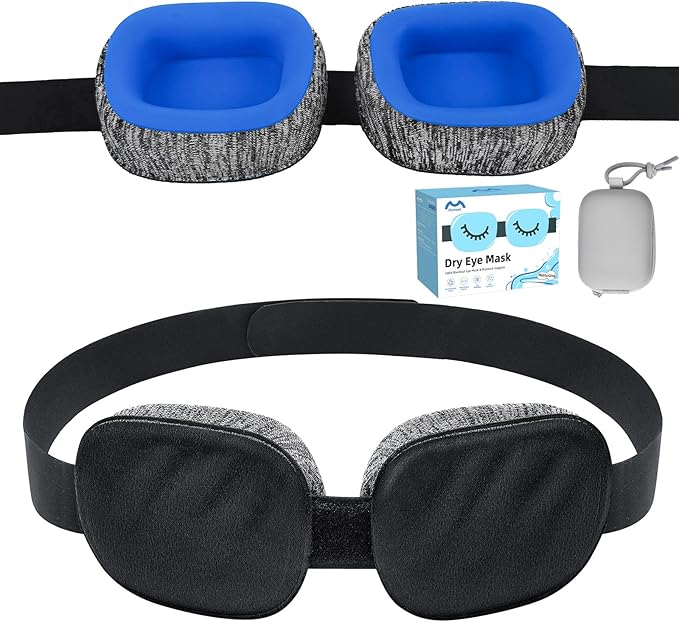 Sleep Mask for Dry Eyes, Moisturizing Blackout Dry Eye Mask with Removable Silicone Cups, Soft Adjustable Comfortable for Travel & Night Sleep