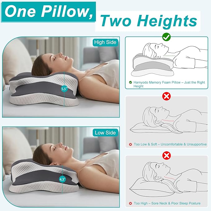 Esup Ergonomic Cervical Neck Pillow for Pain Relief, Memory Foam Orthopedic Bed Pillow, Adjustable Height Contour Pillow for Sleeping, Ideal for Side, Back, and Stomach Sleepers (Gray)