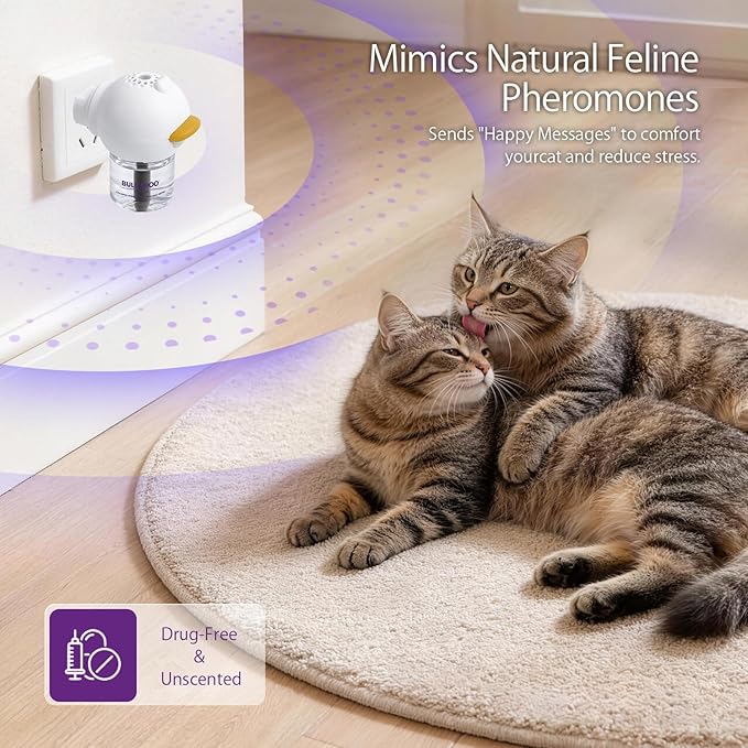Cat Calming Pheromone Diffuser Kit (90-Day Supply) – 1 Diffuser + 3 x 48ml Refills – Helps Reduce Urine Spraying, Scratching & Fighting – Unscented Stress Relief for Single Room