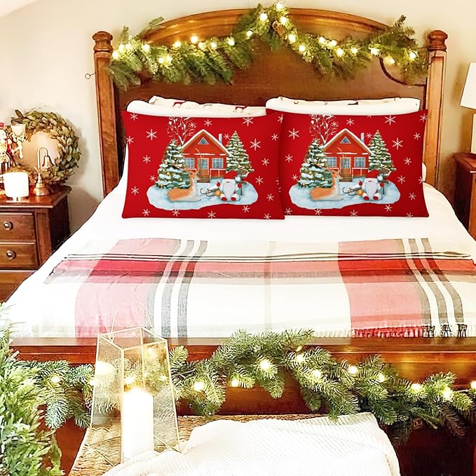 YIYEA Christmas Standard Pillow Cases Set of 2, Ultra Soft Double Brushed Microfiber Pillowcases Standard, Christmas Bed Pillow Covers, Fade Resistant, Easy Slip-On (20"x26")