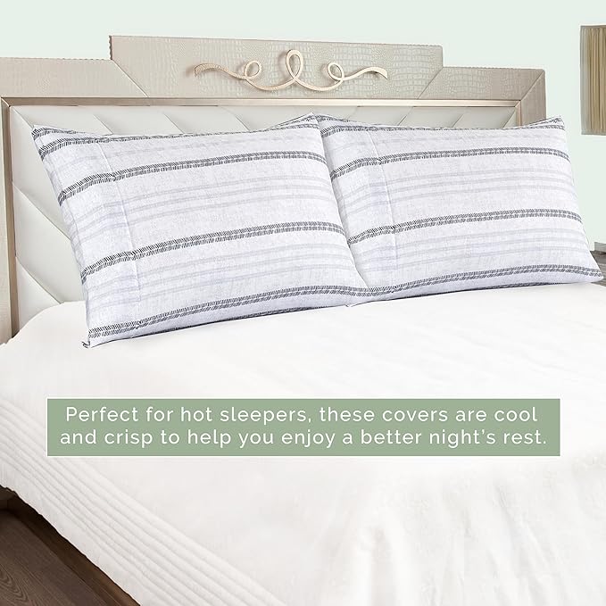 Elegant Comfort Ultra Soft Set of 2 Striped Print Pillowcases - 1500 Premium Hotel Quality Microfiber, Soft and Smooth Envelope Closure 2-Piece Pillow Covers - Standard/Queen, Traci Gray