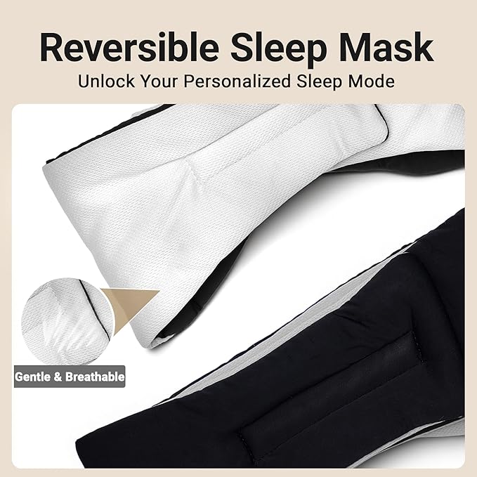 Soft Reversible Cotton Eye Mask, Obsidian Black&Grey Full-Coverage Adjustable Breathable Wrap, Ultra-Light Total Blackout Blindfold for Travel Nap, Ready-to-Gift Set for Women Men Couples Adults