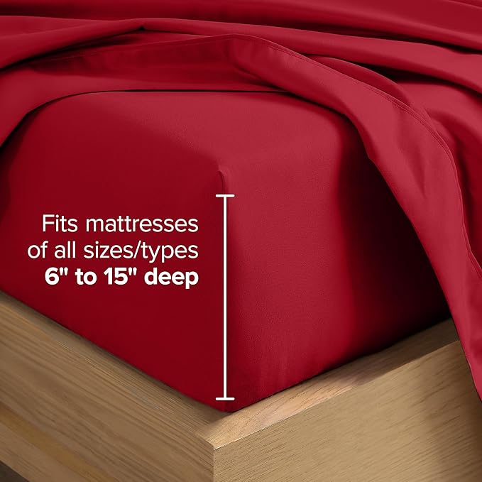 Bare Home Hotel Luxury King Sheet Set, Extra Soft - 6 Piece Set - Deep Pockets - Easy Fit - Cooling & Breathable - Wrinkle, Fade, Stain Resistant - Includes 4 Pillowcases (King, Red)