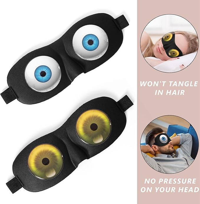 Sleep Eye Mask for Men Women Kids Funny 3D Sleeping Mask Adjustable Strap 2 Pack Eye Shade Cover for Travel, Black(Assorted D)
